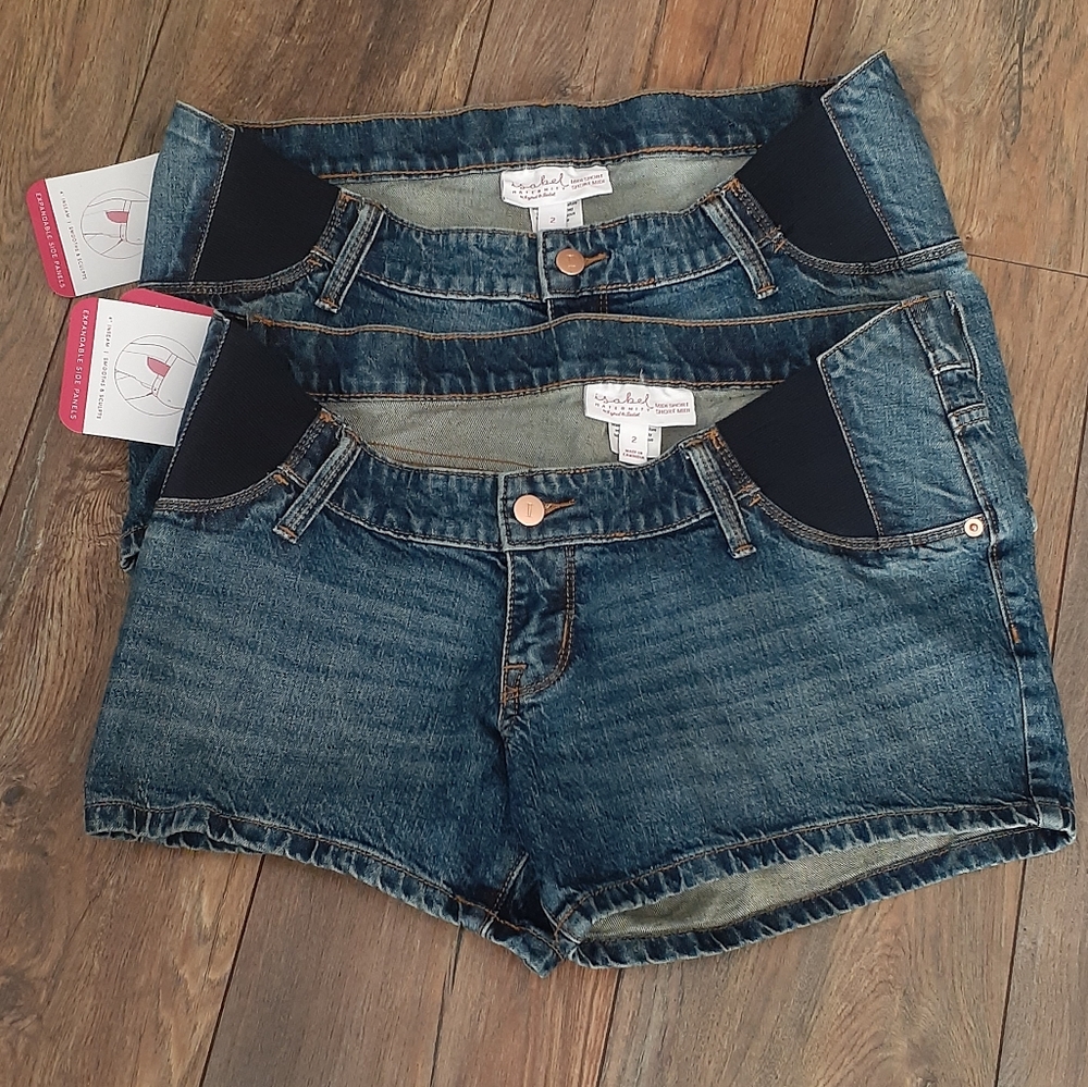 Size 2 NWT 1 Pair of Maternity Midi Shorts Medium Blue Denim Side Panel